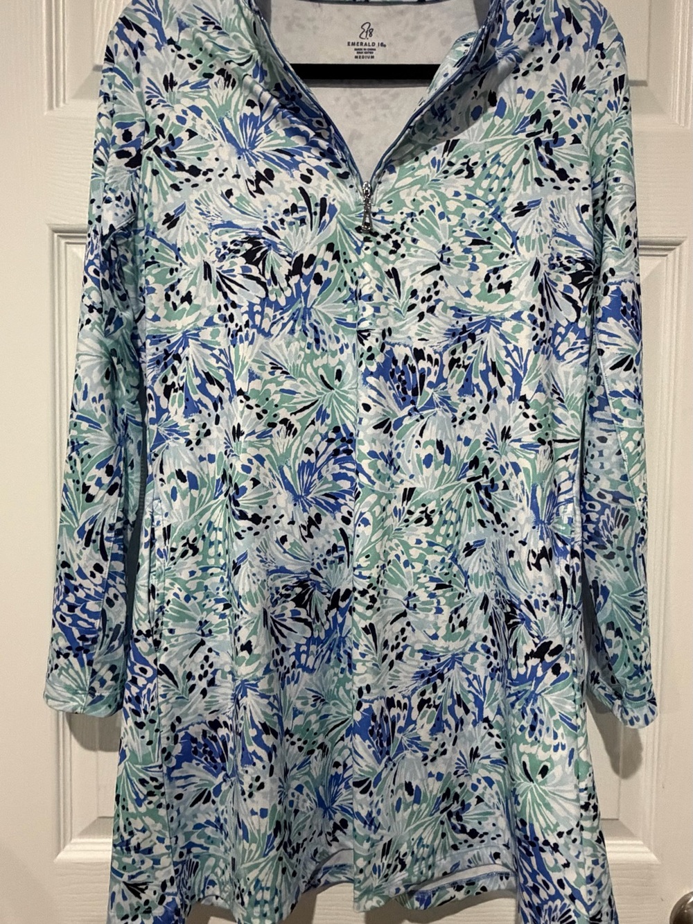 Emerald Isle Blue Floral Quarter-Zip Tunic by Emerald Isle SPF 50 Medium